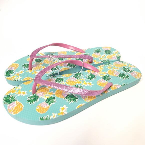 Preppy Flip Flops Size Large 9 / 10 Summer Sandals Foam Light Weight Pineapple​ - Picture 1 of 7